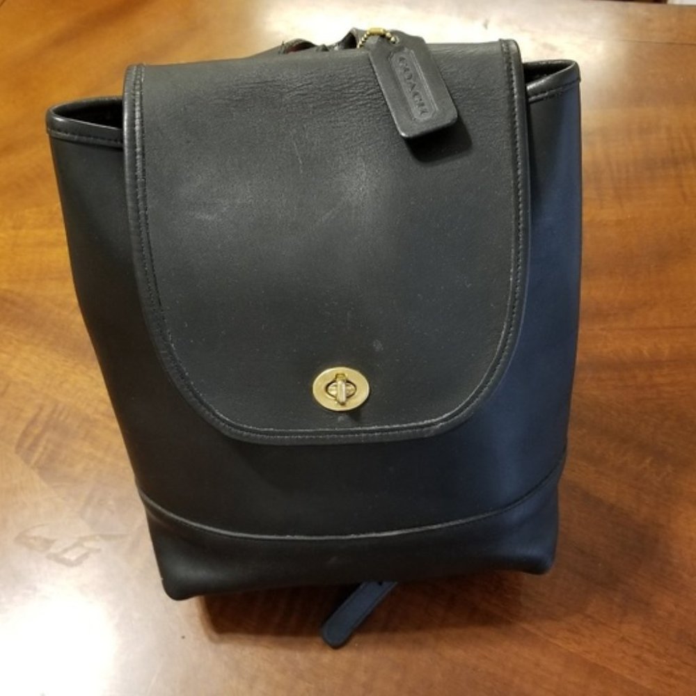 Vintage Coach black leather purse backpack #9791